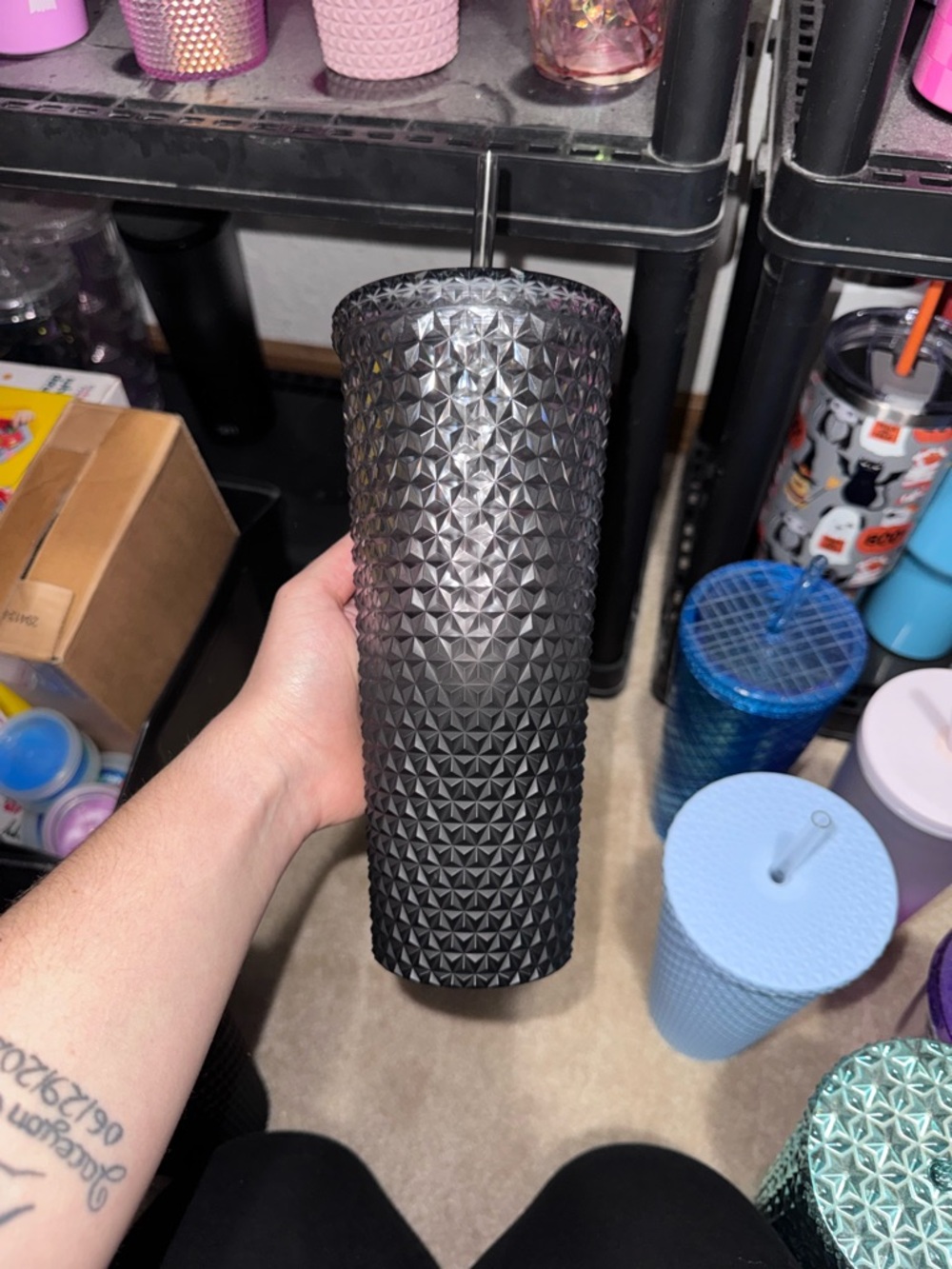 Black Studded Tumbler with Straw